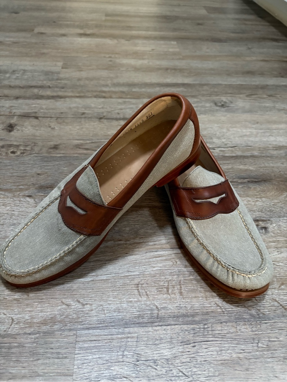 G.H. Bass & Co. Beige Canvas and Brown Leather Penny Loafers